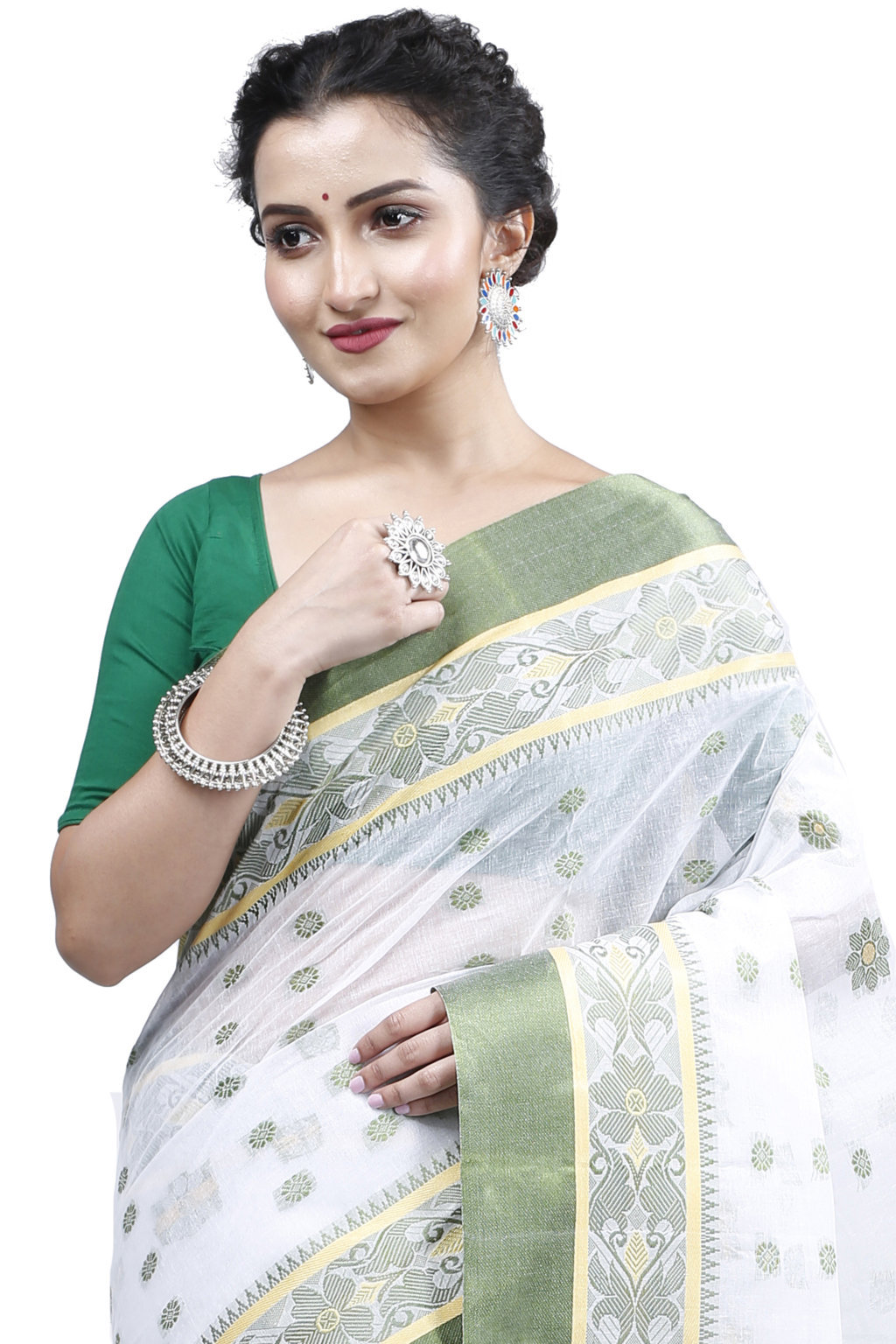 Green White Pure Cotton BolLata_Tant Tant Saree (200)
